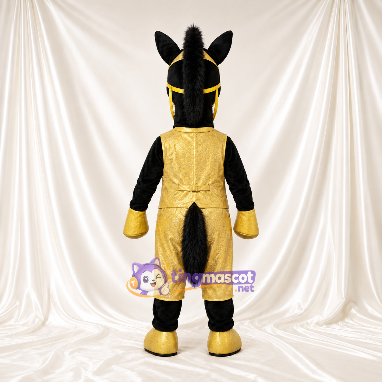 Costume de mascotte Cheval – noir – Costume (doré) Costume de mascotte Cheval – noir – Costume (doré)