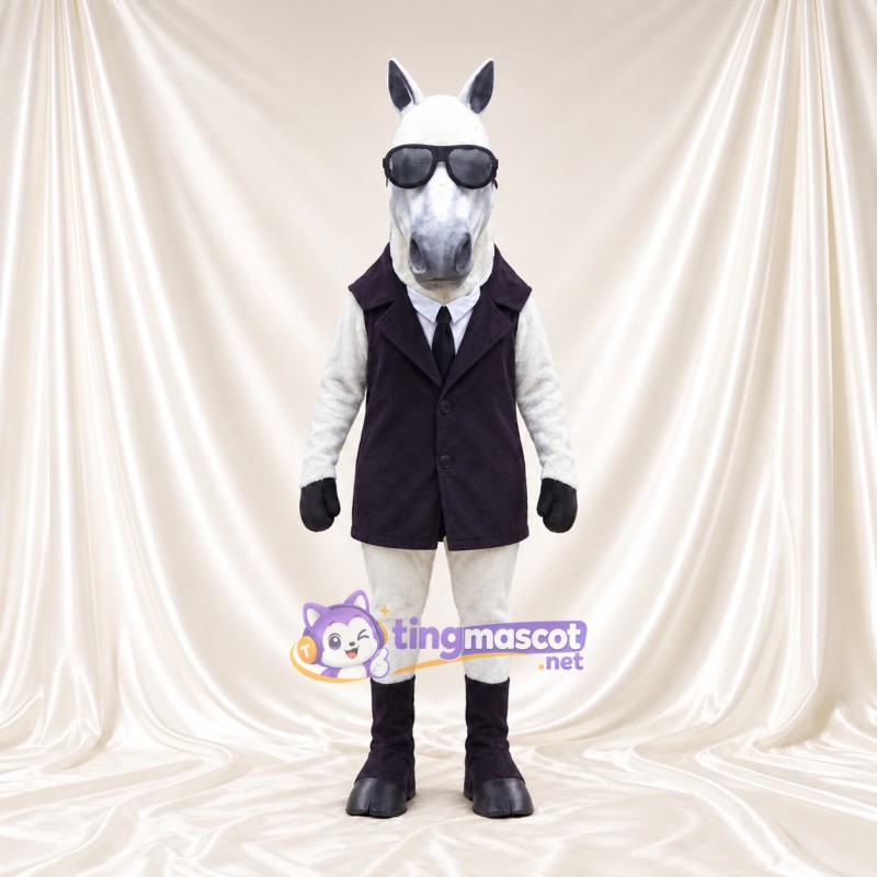 Costume de mascotte Cheval – blanc – Gilet; Lunettes de soleil Costume de mascotte Cheval – blanc – Gilet; Lunettes de soleil