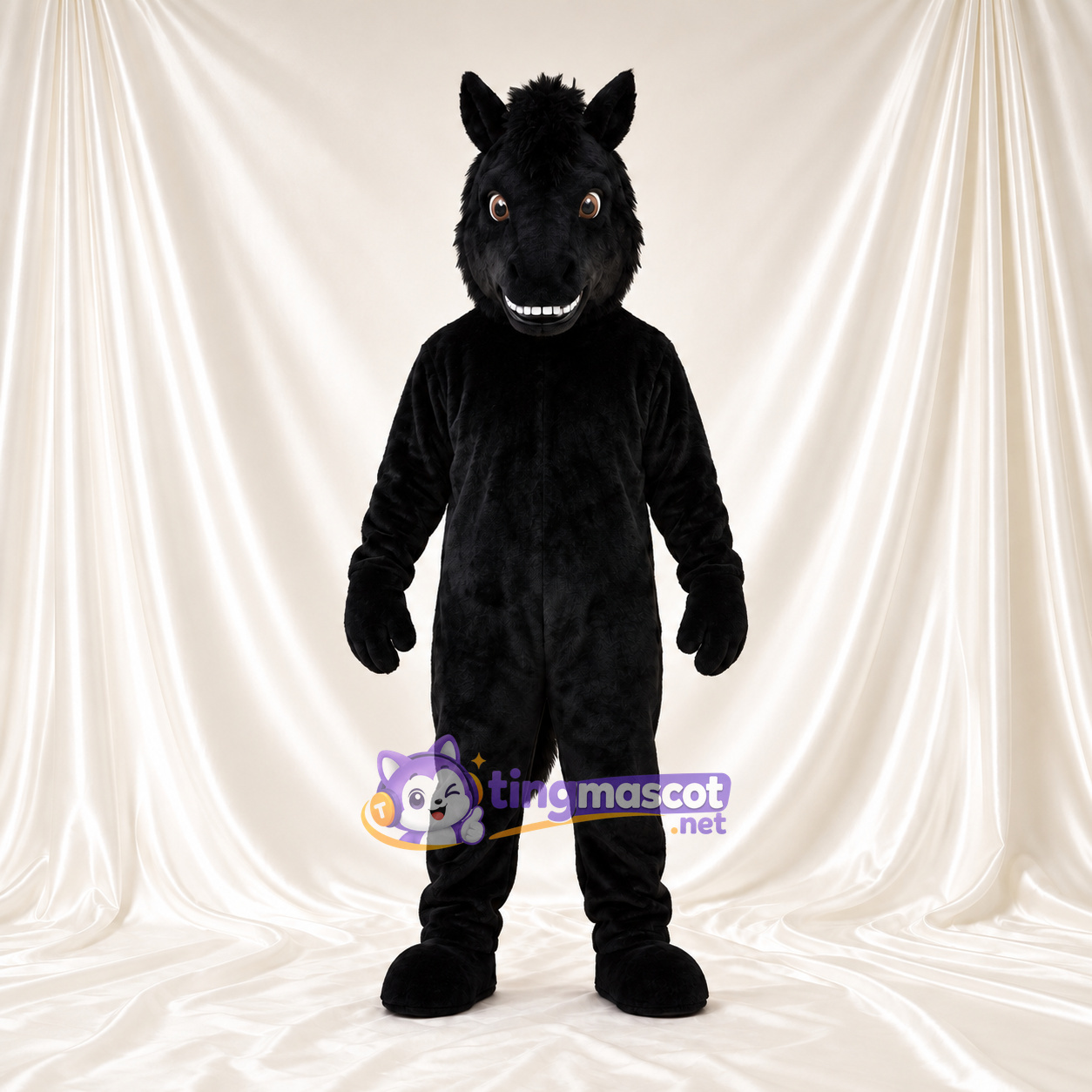 Black Horse Mascot Costume - Black Mane and Toothy Grin Black Horse Mascot Costume - Black Mane and Toothy Grin