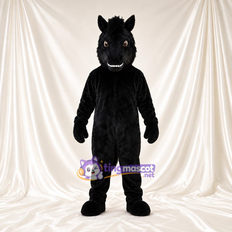 Black Horse Mascot Costume - Black Mane and Toothy Grin Black Horse Mascot Costume - Black Mane and Toothy Grin