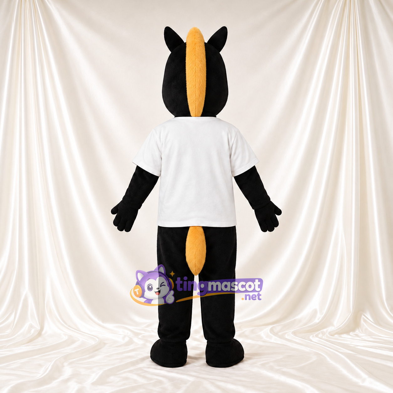 Costume de mascotte Cheval – noir – Chemise (blanc); Crinière (jaune) Costume de mascotte Cheval – noir – Chemise (blanc); Crinière (jaune)