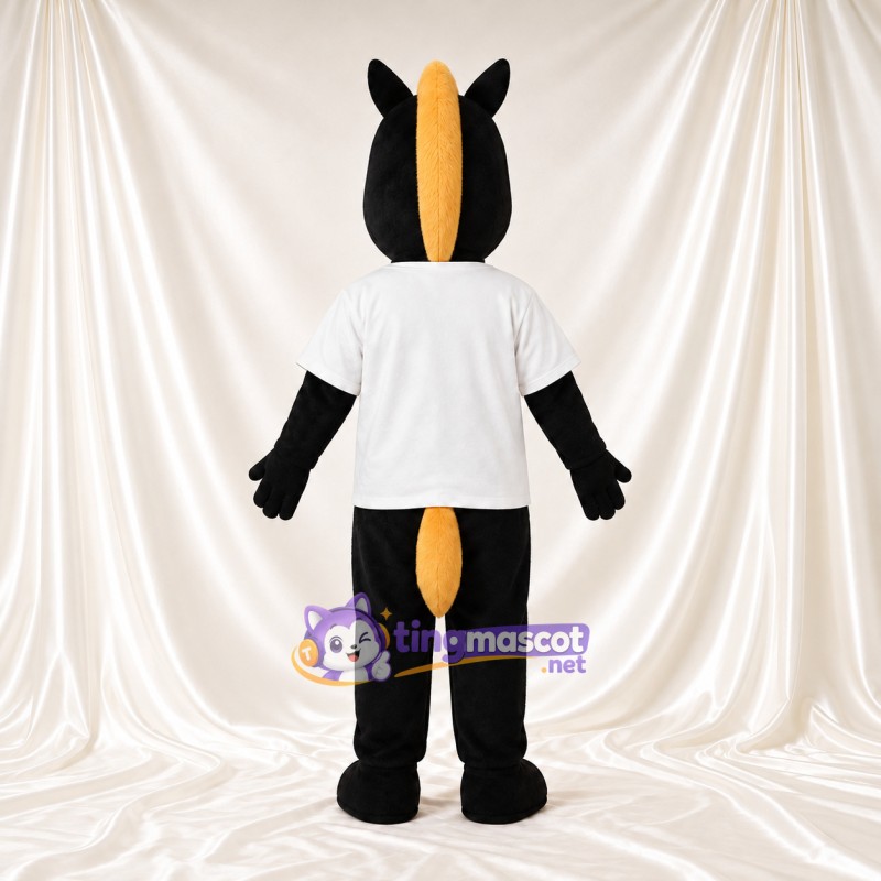 Costume de mascotte Cheval – noir – Chemise (blanc); Crinière (jaune) Costume de mascotte Cheval – noir – Chemise (blanc); Crinière (jaune)