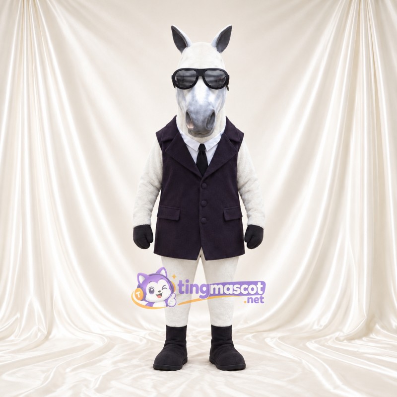 Costume de mascotte Cheval – blanc – Gilet; Lunettes de soleil Costume de mascotte Cheval – blanc – Gilet; Lunettes de soleil