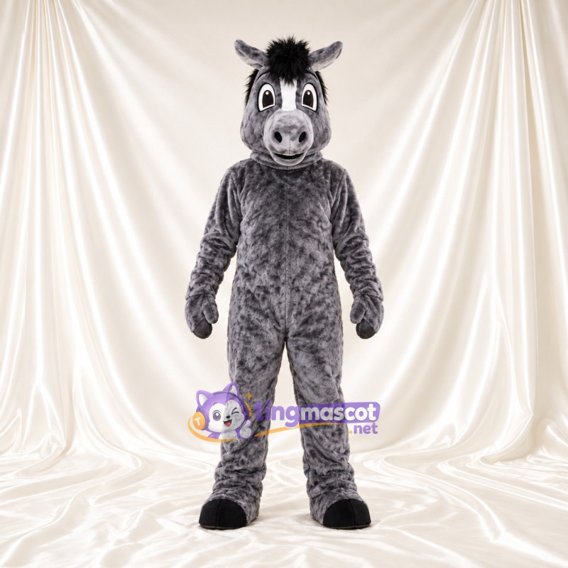 Costume de mascotte Cheval – gris – Crinière (noir); Fourrure hirsute Costume de mascotte Cheval – gris – Crinière (noir); Fourrure hirsute