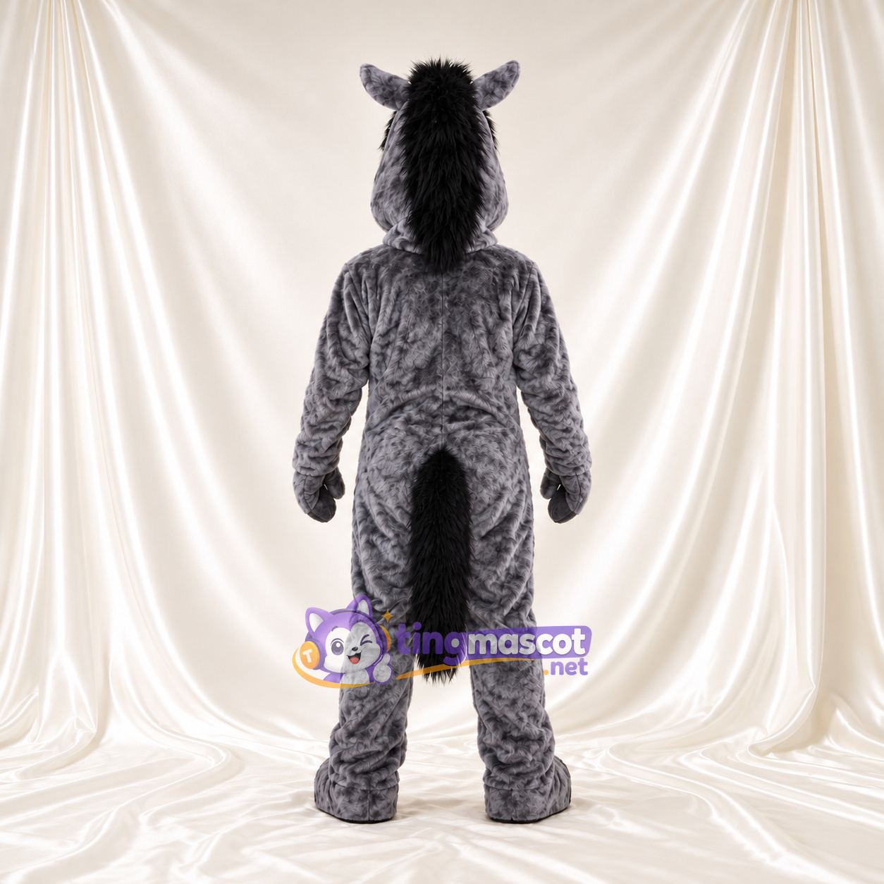 Costume de mascotte Cheval – gris – Crinière (noir); Fourrure hirsute Costume de mascotte Cheval – gris – Crinière (noir); Fourrure hirsute