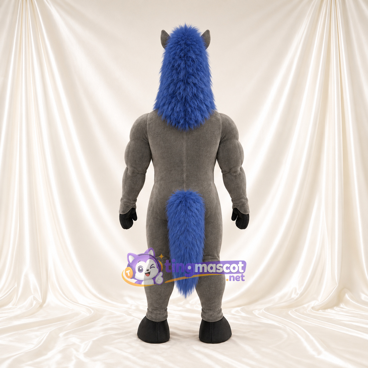 Costume de mascotte Cheval – gris – Crinière (bleu); Corps sculpté Costume de mascotte Cheval – gris – Crinière (bleu); Corps sculpté
