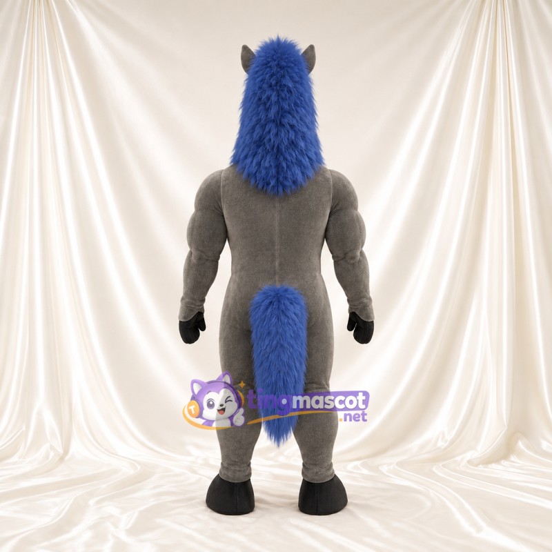 Costume de mascotte Cheval – gris – Crinière (bleu); Corps sculpté Costume de mascotte Cheval – gris – Crinière (bleu); Corps sculpté