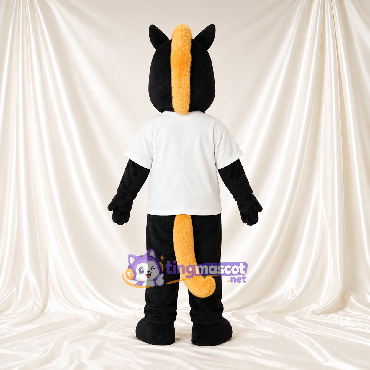 Costume de mascotte Cheval – noir – Chemise (blanc); Crinière (jaune) Costume de mascotte Cheval – noir – Chemise (blanc); Crinière (jaune)