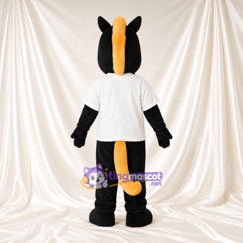 Costume de mascotte Cheval – noir – Chemise (blanc); Crinière (jaune) Costume de mascotte Cheval – noir – Chemise (blanc); Crinière (jaune)