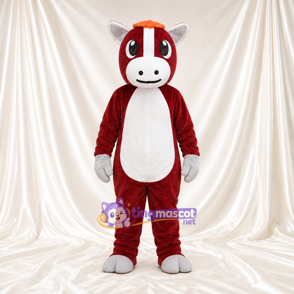 Costume de mascotte Cheval – rouge – Visage (blanc); Ventre Costume de mascotte Cheval – rouge – Visage (blanc); Ventre