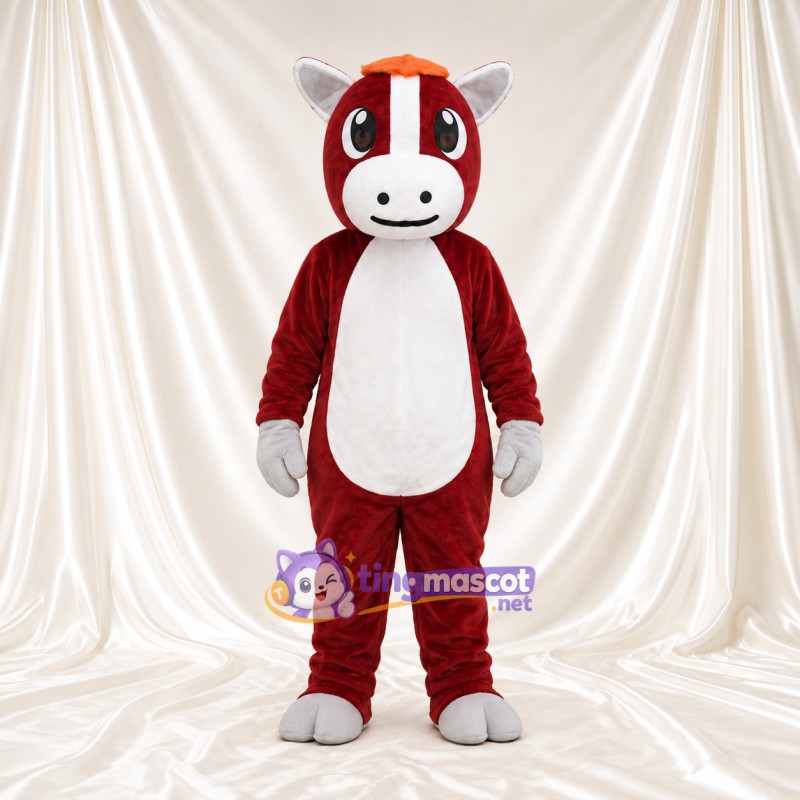Costume de mascotte Cheval – rouge – Visage (blanc); Ventre Costume de mascotte Cheval – rouge – Visage (blanc); Ventre