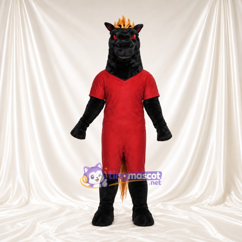 Black and Red Horse Mascot Costume - Red Shirt and Shorts Black and Red Horse Mascot Costume - Red Shirt and Shorts