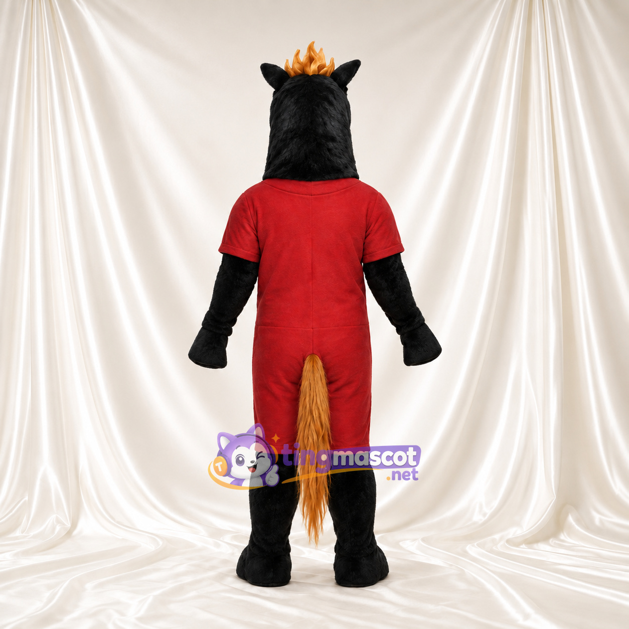Black and Red Horse Mascot Costume - Red Shirt and Shorts Black and Red Horse Mascot Costume - Red Shirt and Shorts