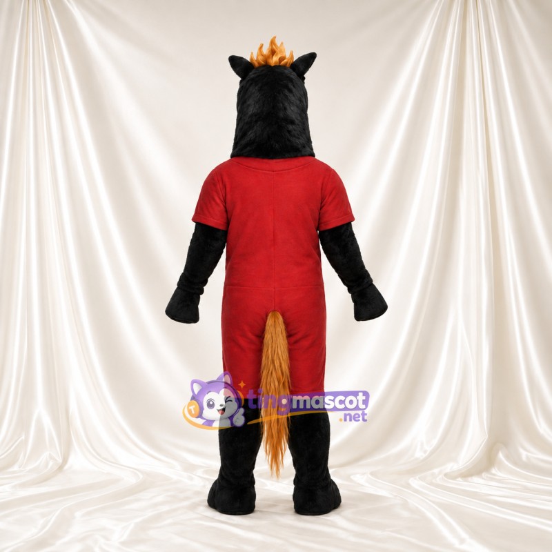 Black and Red Horse Mascot Costume - Red Shirt and Shorts Black and Red Horse Mascot Costume - Red Shirt and Shorts