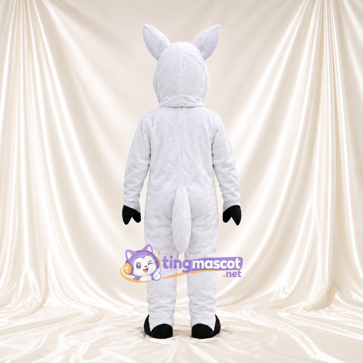 Costume de mascotte Rhinocéros – blanc – Corne (noir); Gants (noir) Costume de mascotte Rhinocéros – blanc – Corne (noir); Gants (noir)