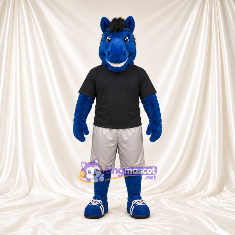 Costume de mascotte Cheval – bleu – Chemise (noir); Short (gris) Costume de mascotte Cheval – bleu – Chemise (noir); Short (gris)