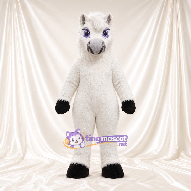 Costume de mascotte Cheval – blanc – Sabots (noir); Yeux (bleu) Costume de mascotte Cheval – blanc – Sabots (noir); Yeux (bleu)