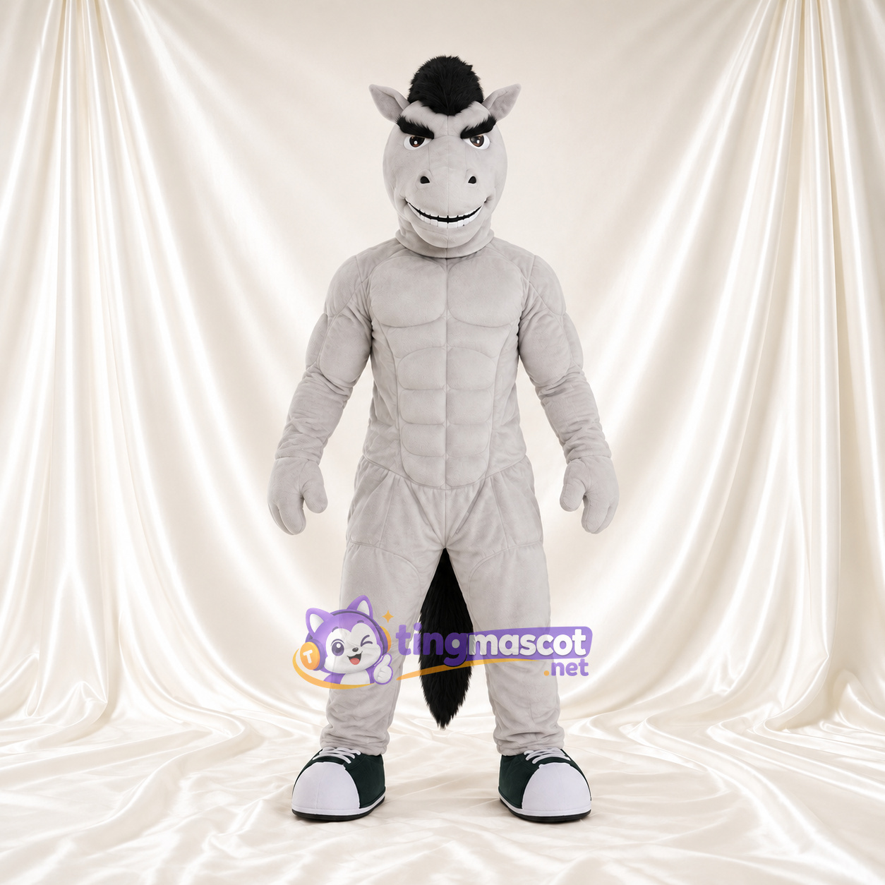 Costume de mascotte Cheval – gris – Corps musclé Costume de mascotte Cheval – gris – Corps musclé