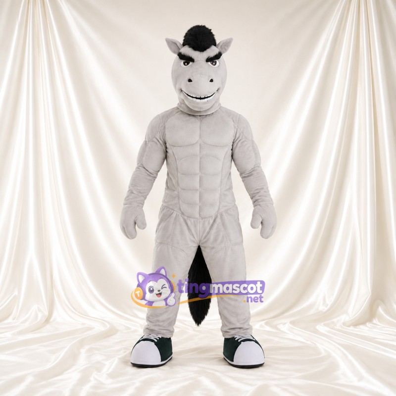 Costume de mascotte Cheval – gris – Corps musclé Costume de mascotte Cheval – gris – Corps musclé