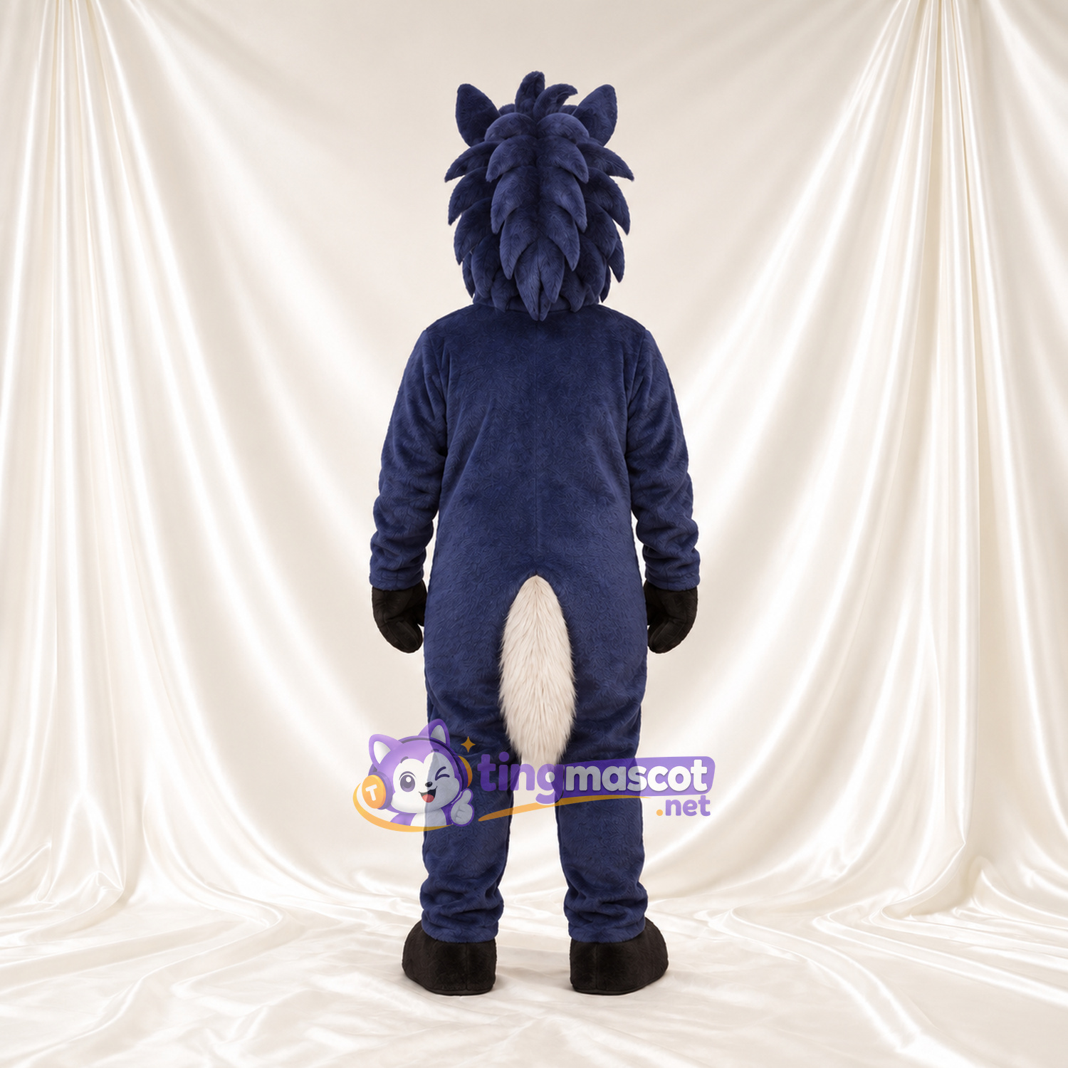 Costume de mascotte Cheval – bleu marine – Queue (blanc); Visage Costume de mascotte Cheval – bleu marine – Queue (blanc); Visage