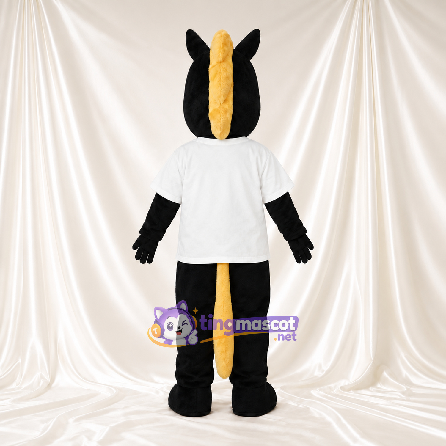 Costume de mascotte Cheval – noir – Chemise (blanc); Crinière (jaune)