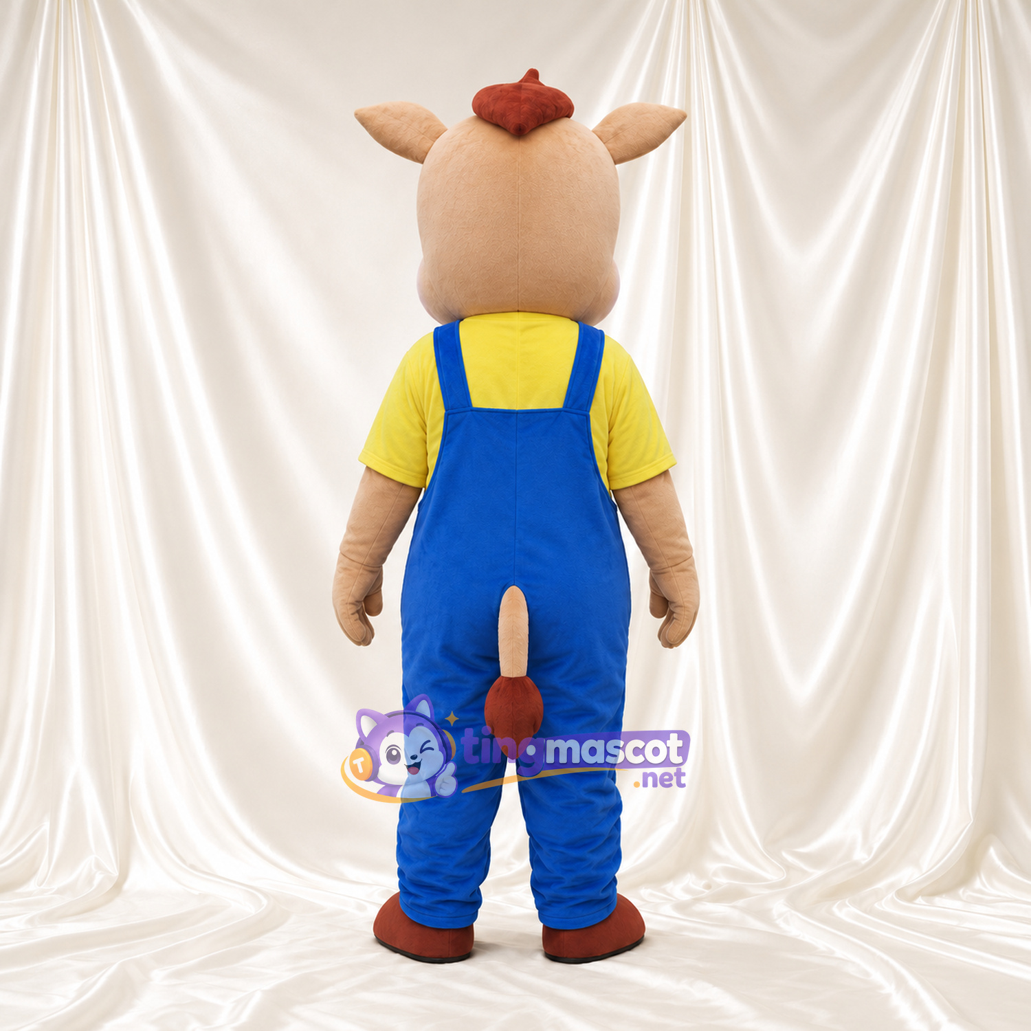 Costume de mascotte Vache – blanc – Chemise (jaune); Salopette (bleu) Costume de mascotte Vache – blanc – Chemise (jaune); Salopette (bleu)