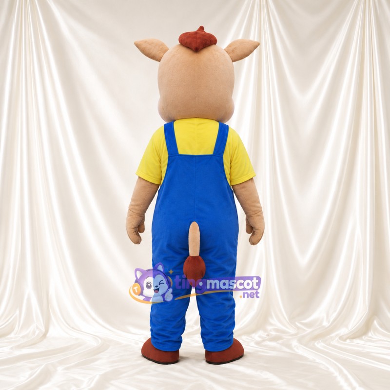 Costume de mascotte Vache – blanc – Chemise (jaune); Salopette (bleu) Costume de mascotte Vache – blanc – Chemise (jaune); Salopette (bleu)