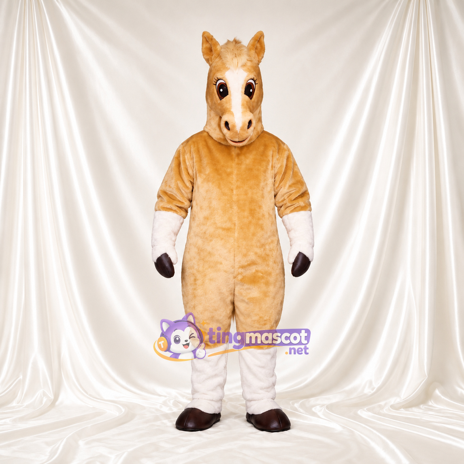 Costume de mascotte Cheval – brun clair – Bas des jambes (blanc) Costume de mascotte Cheval – brun clair – Bas des jambes (blanc)