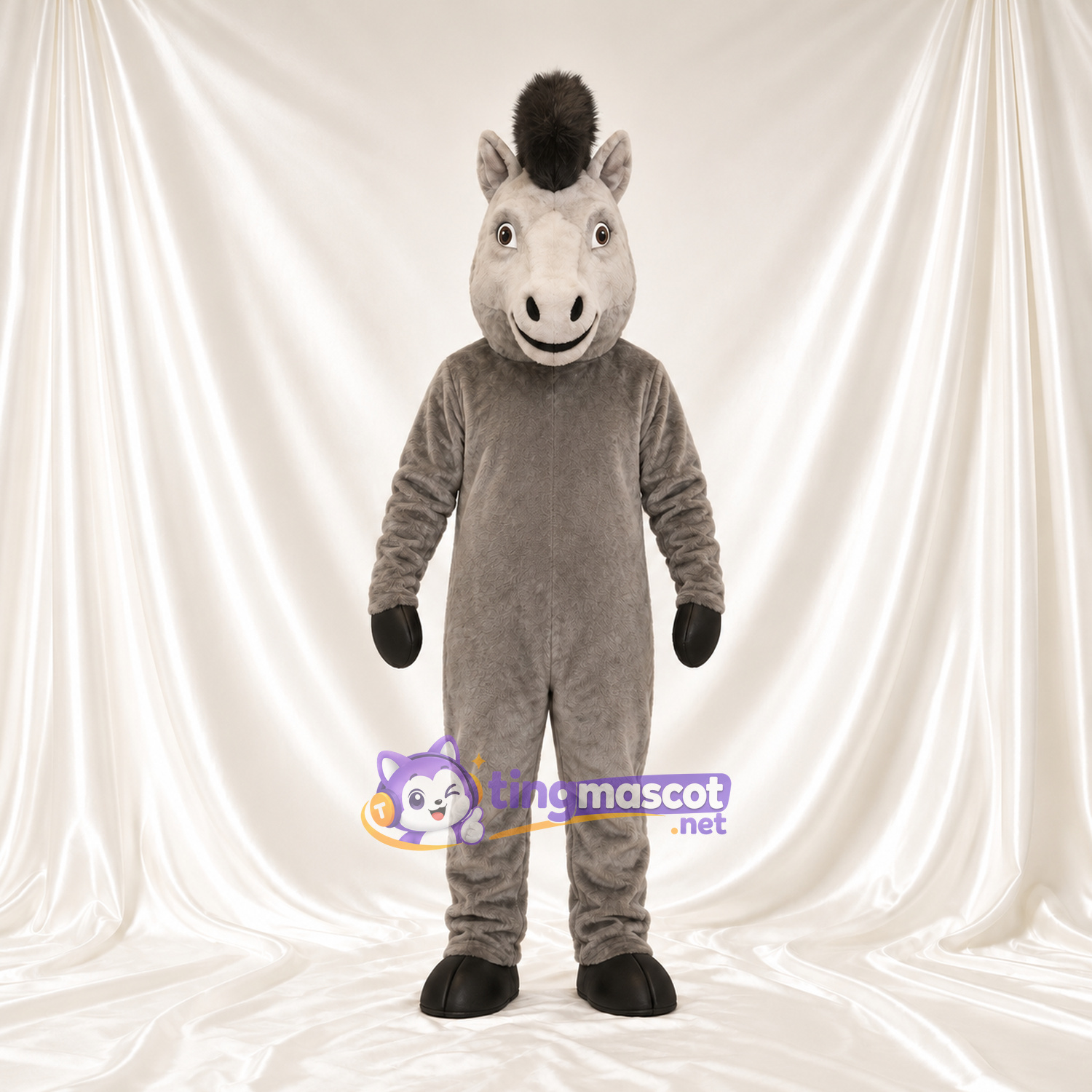 Costume de mascotte Cheval – gris – Crinière (noir) Costume de mascotte Cheval – gris – Crinière (noir)