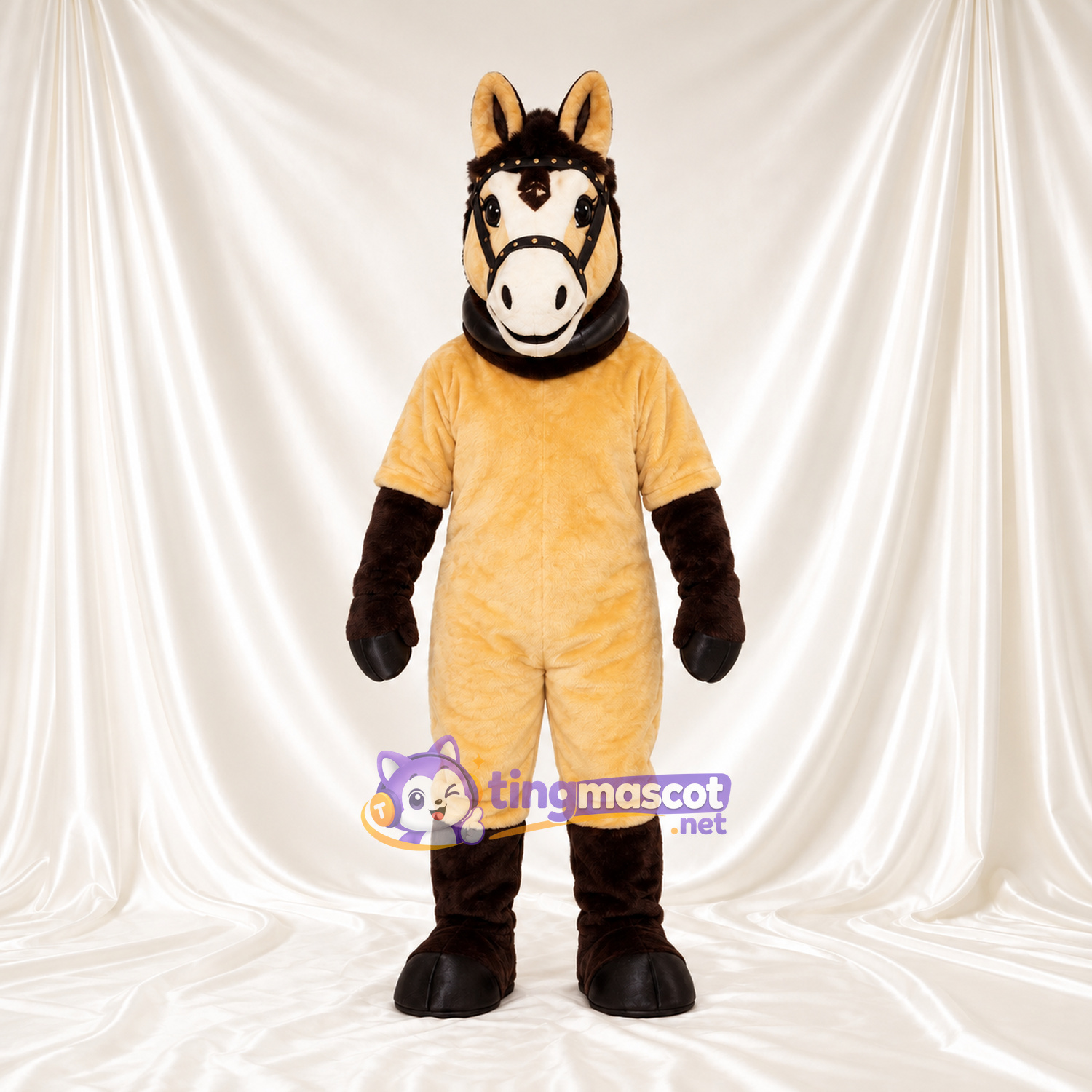 Costume de mascotte Cheval – jaune / noir – Crinière (noir); Bas des jambes Costume de mascotte Cheval – jaune / noir – Crinière (noir); Bas des jambes