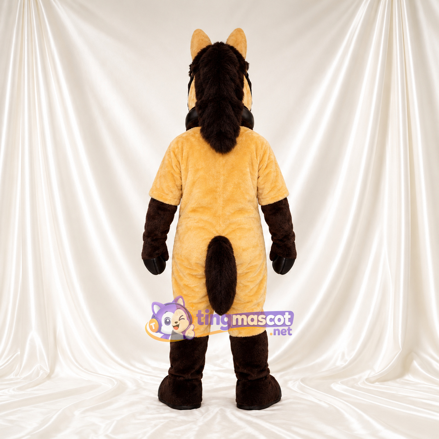 Costume de mascotte Cheval – jaune / noir – Crinière (noir); Bas des jambes Costume de mascotte Cheval – jaune / noir – Crinière (noir); Bas des jambes