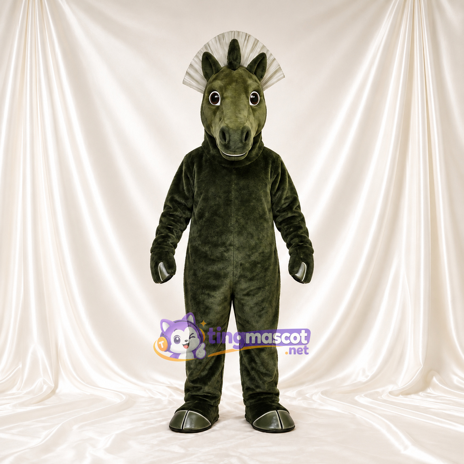 Dark Green Horse Mascot Costume - White Mane and Tail Dark Green Horse Mascot Costume - White Mane and Tail