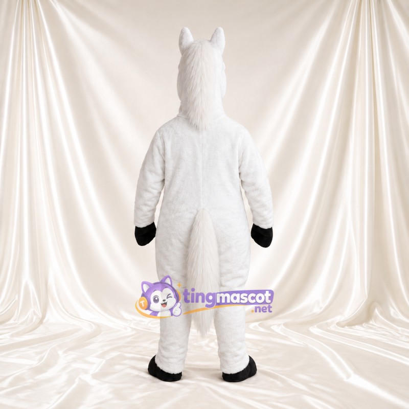 Costume de mascotte Cheval – blanc – Sabots (noir); Crinière (blanc) Costume de mascotte Cheval – blanc – Sabots (noir); Crinière (blanc)