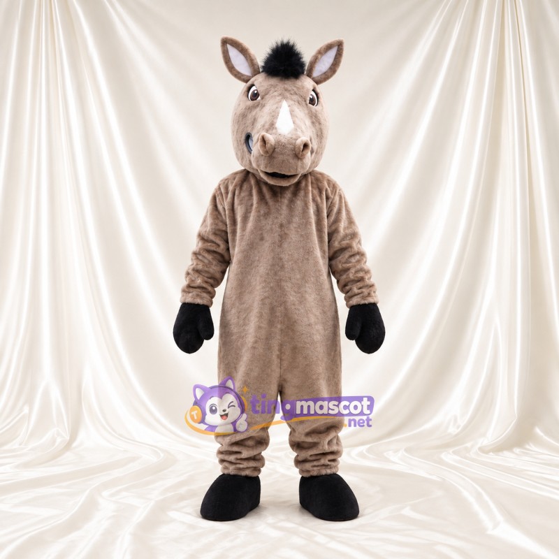 Costume de mascotte Âne – gris – Gants (noir); Liste sur le visage (blanc) Costume de mascotte Âne – gris – Gants (noir); Liste sur le visage (blanc)