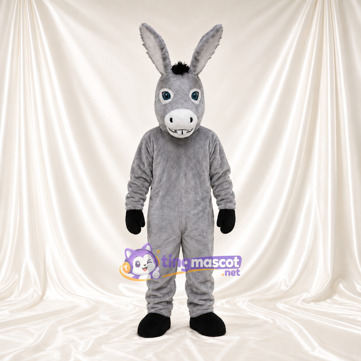 Costume de mascotte Âne – gris – Gants (noir); Museau (blanc) Costume de mascotte Âne – gris – Gants (noir); Museau (blanc)