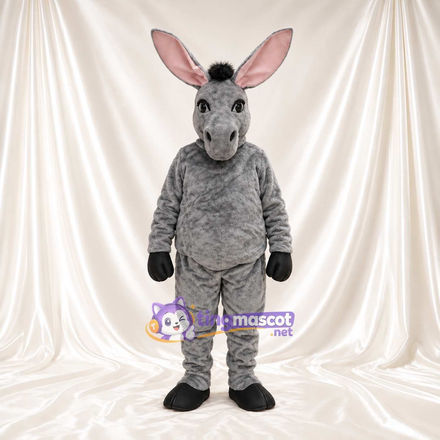 Costume de mascotte Âne – gris – Intérieur des oreilles (rose); Gants (noir) Costume de mascotte Âne – gris – Intérieur des oreilles (rose); Gants (noir)