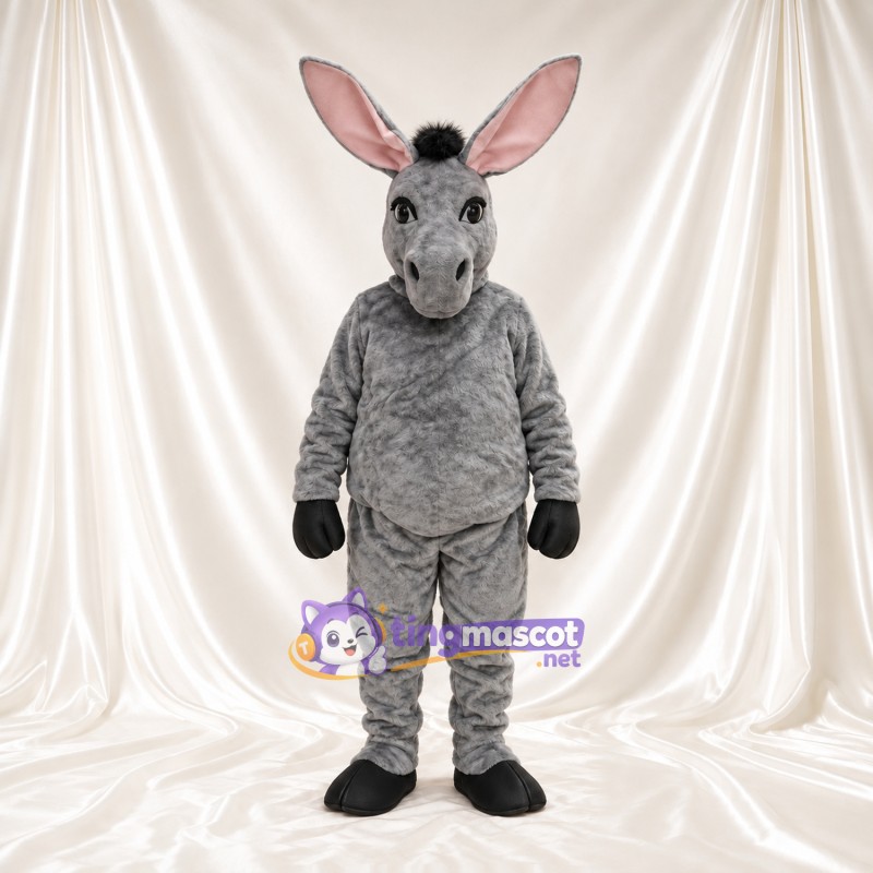 Costume de mascotte Âne – gris – Intérieur des oreilles (rose); Gants (noir) Costume de mascotte Âne – gris – Intérieur des oreilles (rose); Gants (noir)