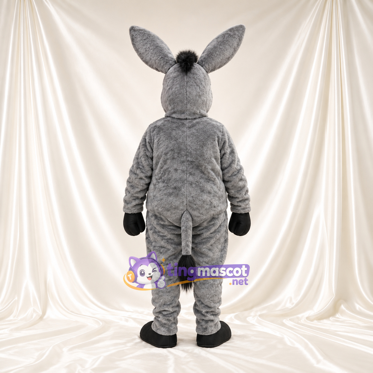 Costume de mascotte Âne – gris – Intérieur des oreilles (rose); Gants (noir) Costume de mascotte Âne – gris – Intérieur des oreilles (rose); Gants (noir)