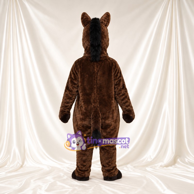 Costume de mascotte Âne – marron – Crinière (noir); Sourire avec dents Costume de mascotte Âne – marron – Crinière (noir); Sourire avec dents