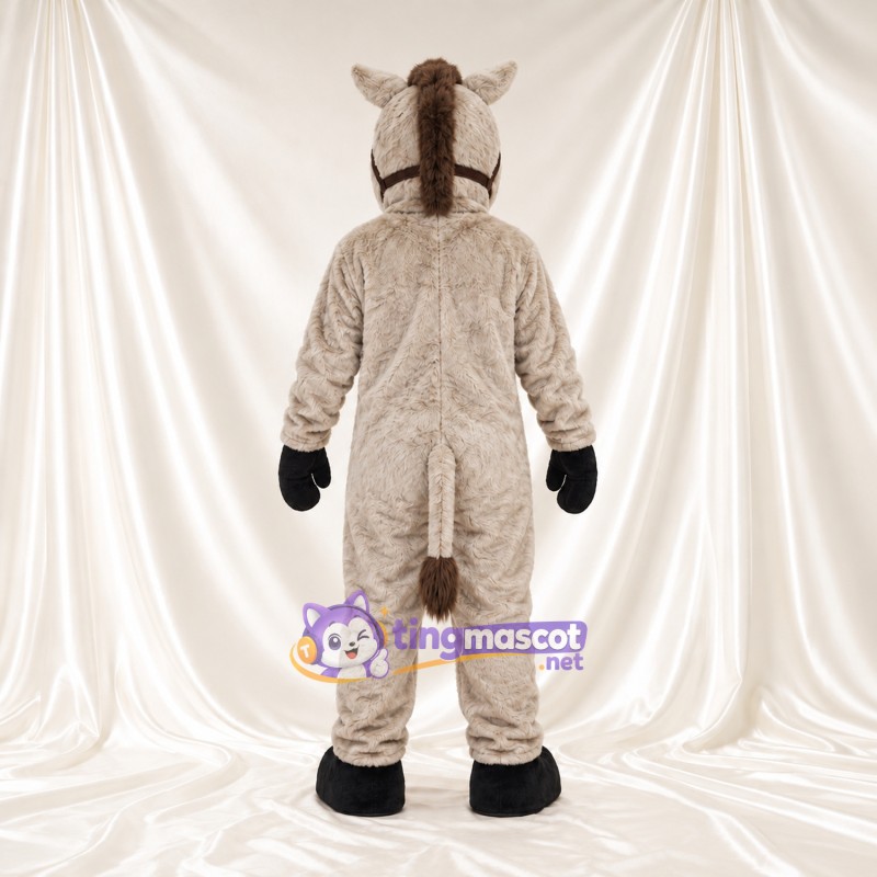 Beige Donkey Mascot Costume - Brown Bridle Beige Donkey Mascot Costume - Brown Bridle