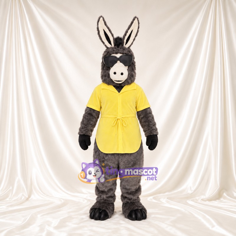 Costume de mascotte Âne – gris – Chemise (jaune); Lunettes de soleil Costume de mascotte Âne – gris – Chemise (jaune); Lunettes de soleil