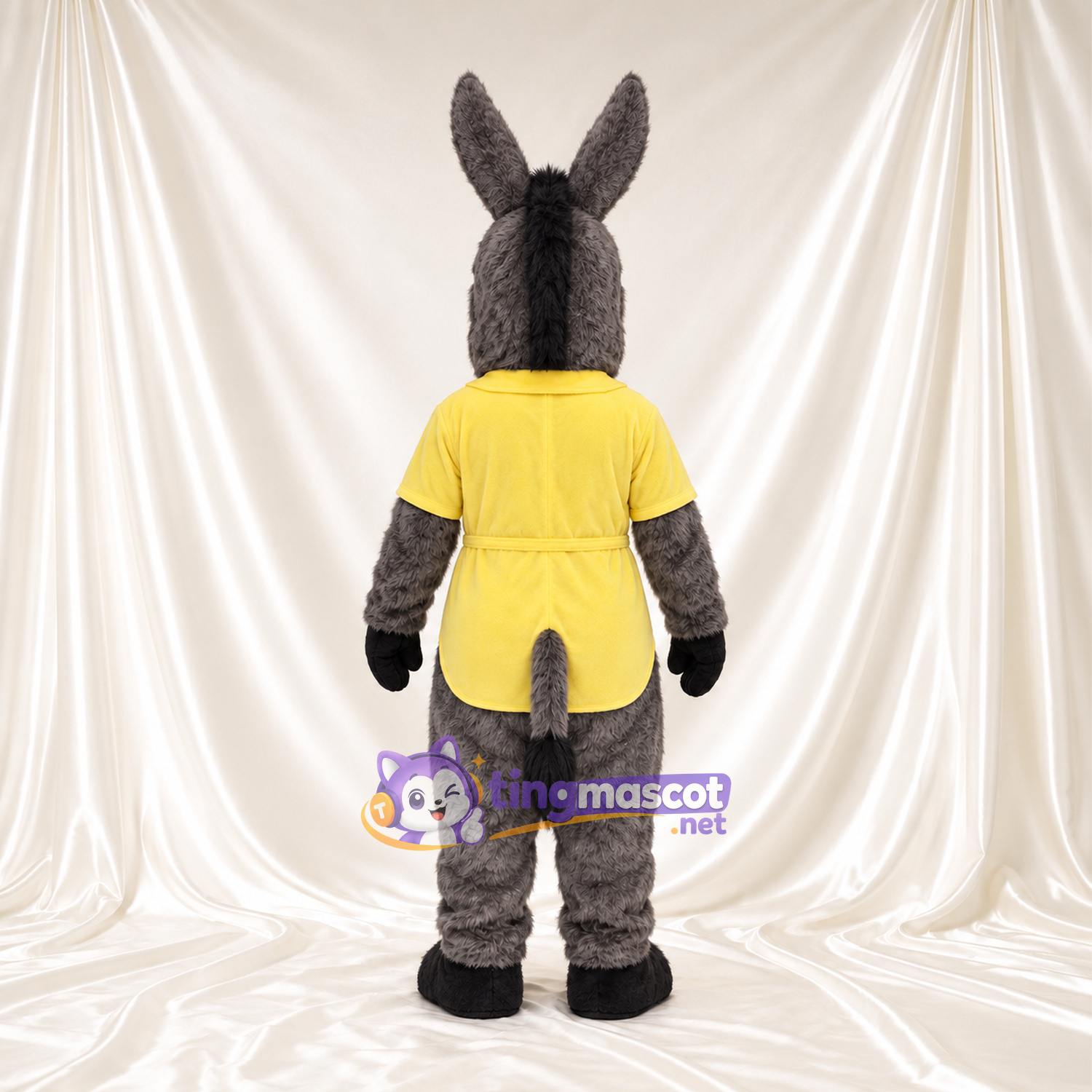 Costume de mascotte Âne – gris – Chemise (jaune); Lunettes de soleil Costume de mascotte Âne – gris – Chemise (jaune); Lunettes de soleil