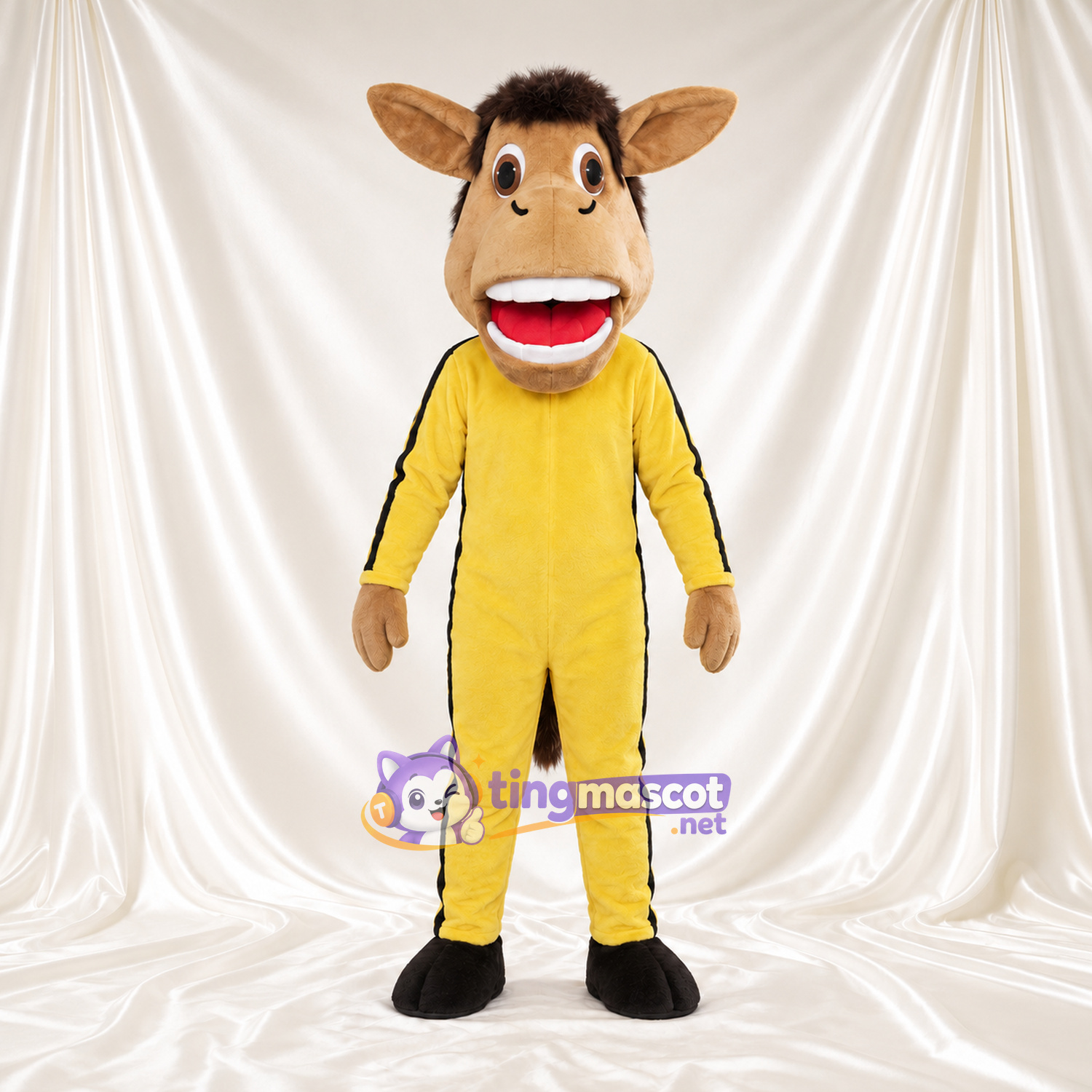 Costume de mascotte Âne – marron – Survêtement (jaune) Costume de mascotte Âne – marron – Survêtement (jaune)