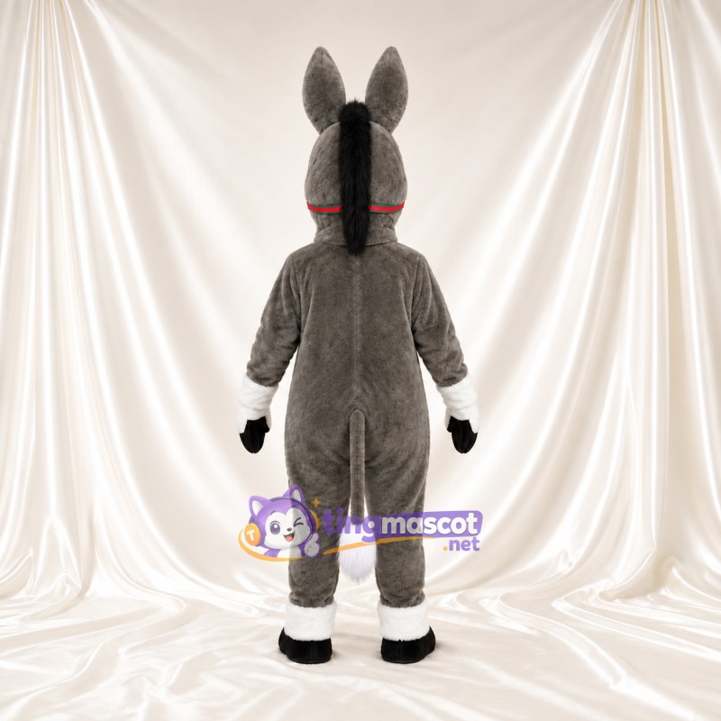 Costume de mascotte Âne – gris – Ventre (blanc); Bride (rouge) Costume de mascotte Âne – gris – Ventre (blanc); Bride (rouge)