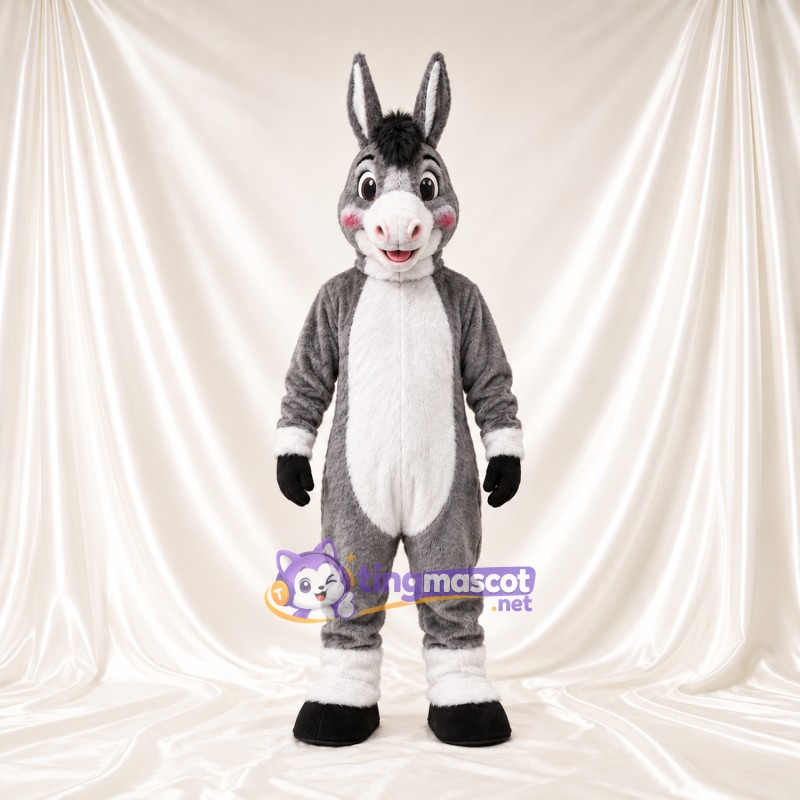 Costume de mascotte Âne – gris – Ventre (blanc); Bordures aux chevilles (blanc) Costume de mascotte Âne – gris – Ventre (blanc); Bordures aux chevilles (blanc)