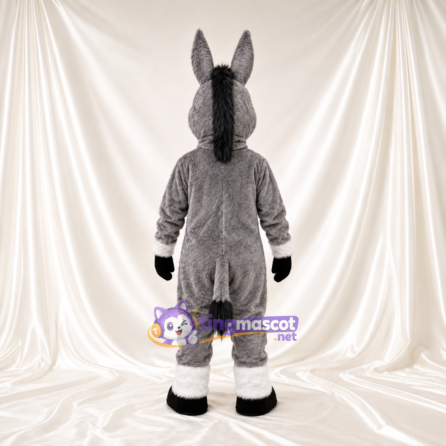 Costume de mascotte Âne – gris – Ventre (blanc); Bordures aux chevilles (blanc) Costume de mascotte Âne – gris – Ventre (blanc); Bordures aux chevilles (blanc)