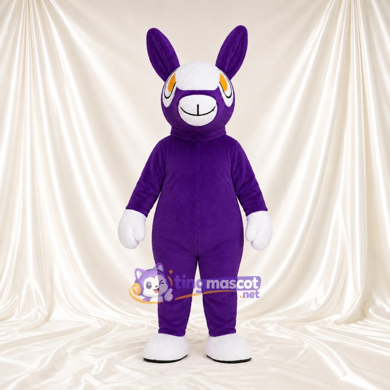 Costume de mascotte Âne – violet – Crinière (jaune); Gants (blanc) Costume de mascotte Âne – violet – Crinière (jaune); Gants (blanc)