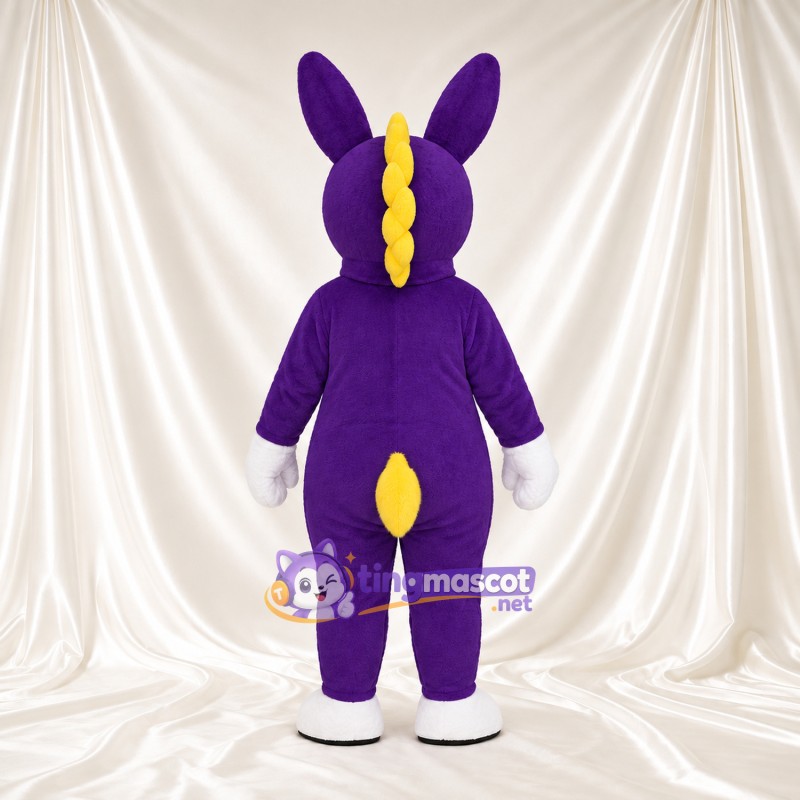 Costume de mascotte Âne – violet – Crinière (jaune); Gants (blanc) Costume de mascotte Âne – violet – Crinière (jaune); Gants (blanc)