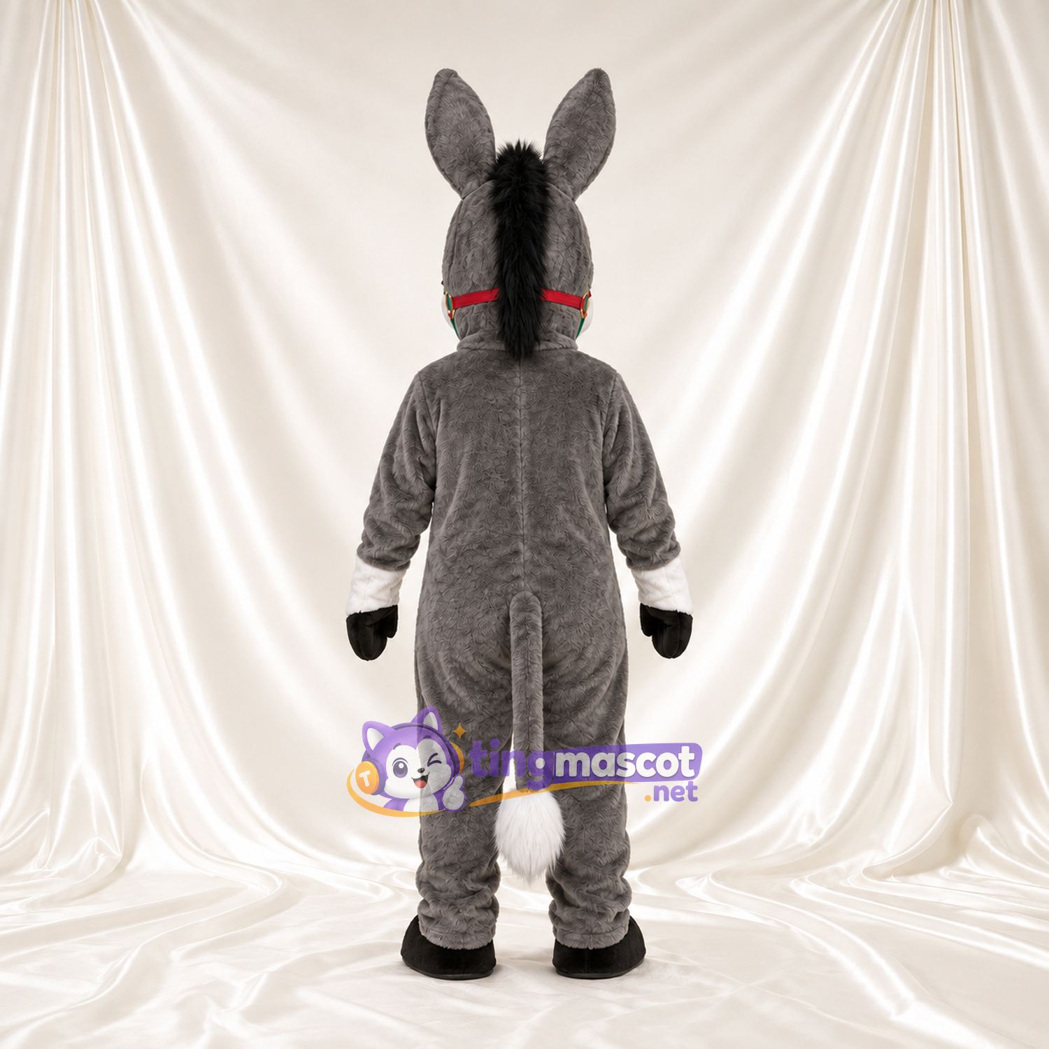 Costume de mascotte Âne – gris – Ventre (blanc); Bride (rouge) Costume de mascotte Âne – gris – Ventre (blanc); Bride (rouge)