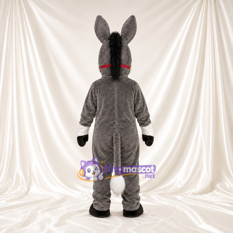 Costume de mascotte Âne – gris – Ventre (blanc); Bride (rouge) Costume de mascotte Âne – gris – Ventre (blanc); Bride (rouge)